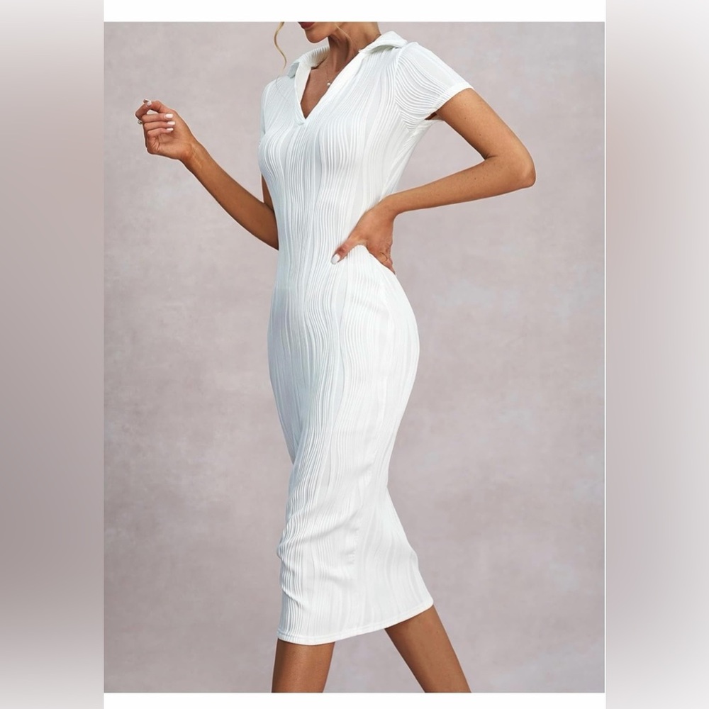 White Ribbed Dress - Picture 2 of 5